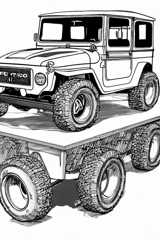 Prompt: architect blueprint of a green toyota fj 4 3