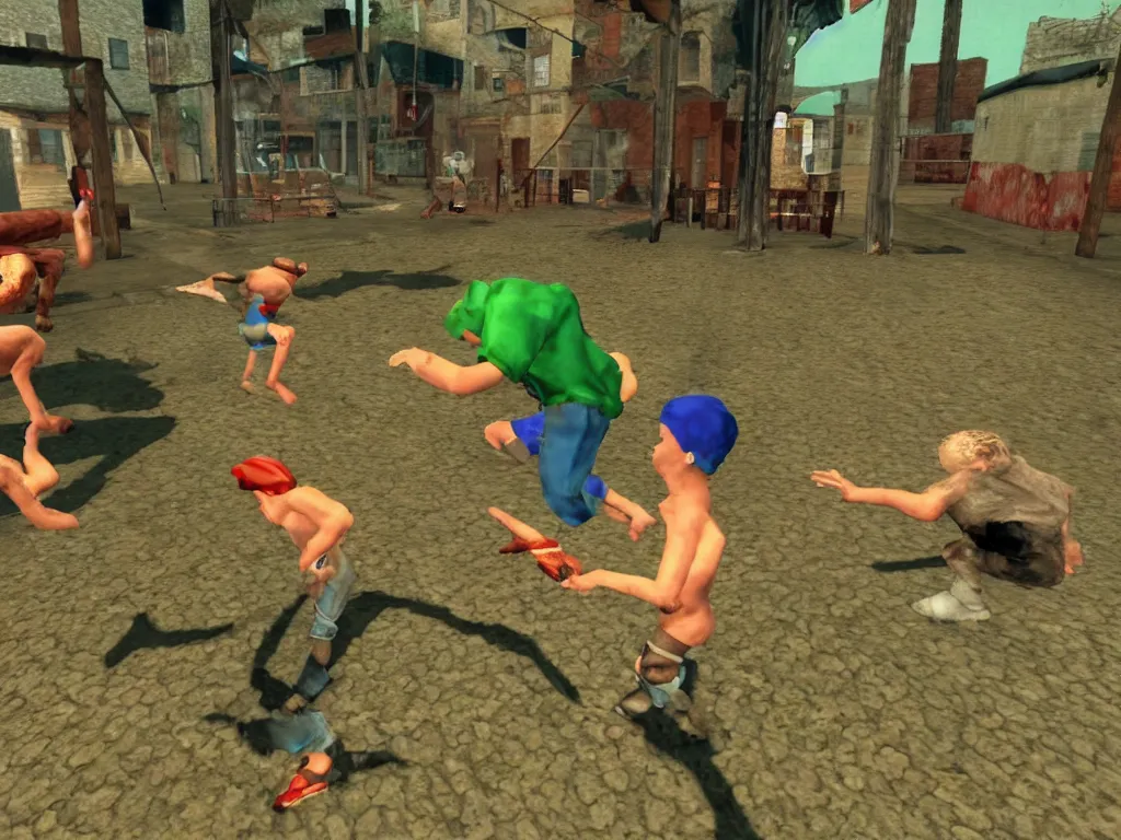 Prompt: Gummo as a third person PS1 game