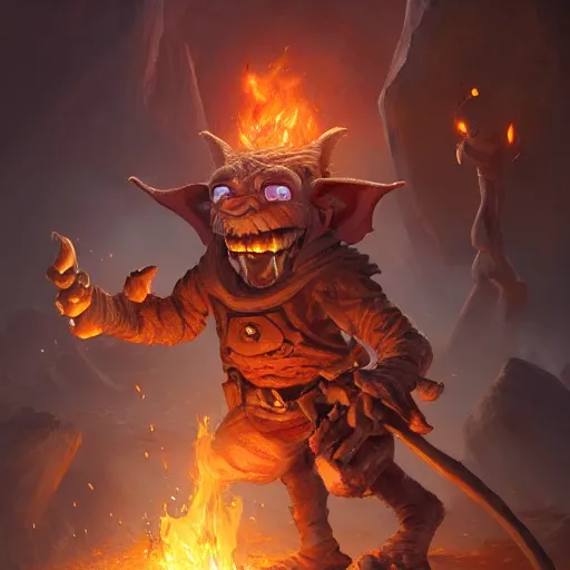 Image similar to a goblin pyromancer, by justin gerard and greg rutkowski, digital art, realistic painting, fantasy, character design, trending on artstation