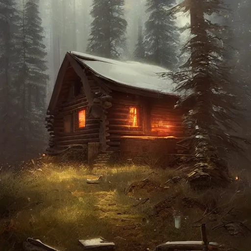 Image similar to a cabin in the woods by greg rutkowski