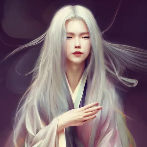 Prompt: a beautiful digital painting of a beautiful woman with long white hair wearing a kimono, by Stanley Artgerm Lau, WLOP, Rossdraws, James Jean, Andrei Riabovitchev, Marc Simonetti, and Sakimichan, trending on artstation, SFW version