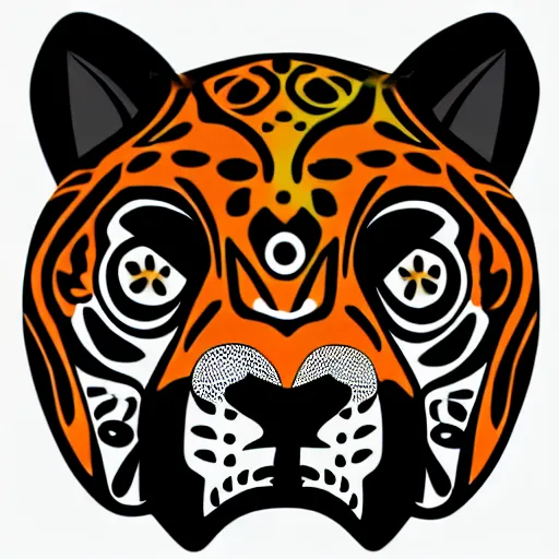 Prompt: a perfect centered mask of a shaman turning into a jaguar, 8 k,