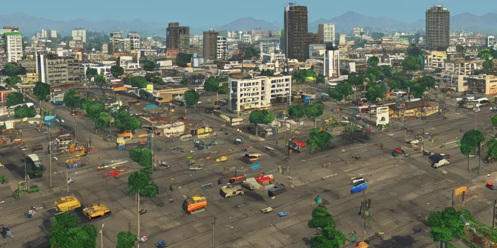 Image similar to guatemala city if it was a game like grand theft auto v, with realistic visuals and award winning gameplay