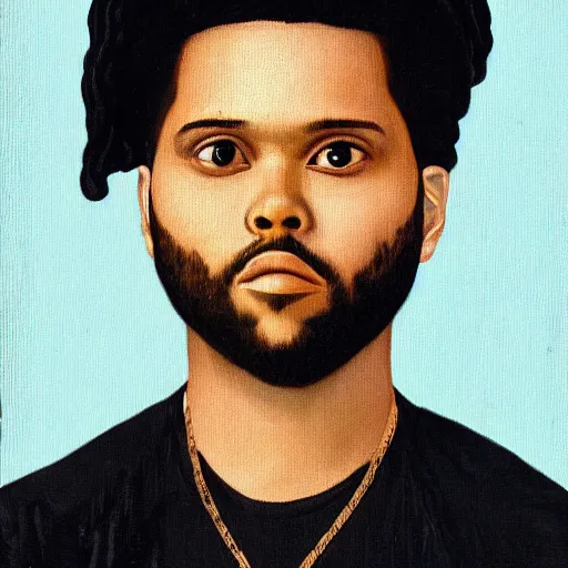 Image similar to a renaissance style portrait painting of the weeknd