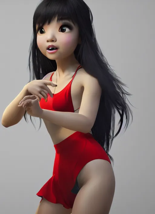 Image similar to a cute asian girl dancing, flowing hair in the style of pixar animation, full body shot, viewed from bellow, award winning, hyper detailed, studio lighting, artstation, octane renderer, unreal engine