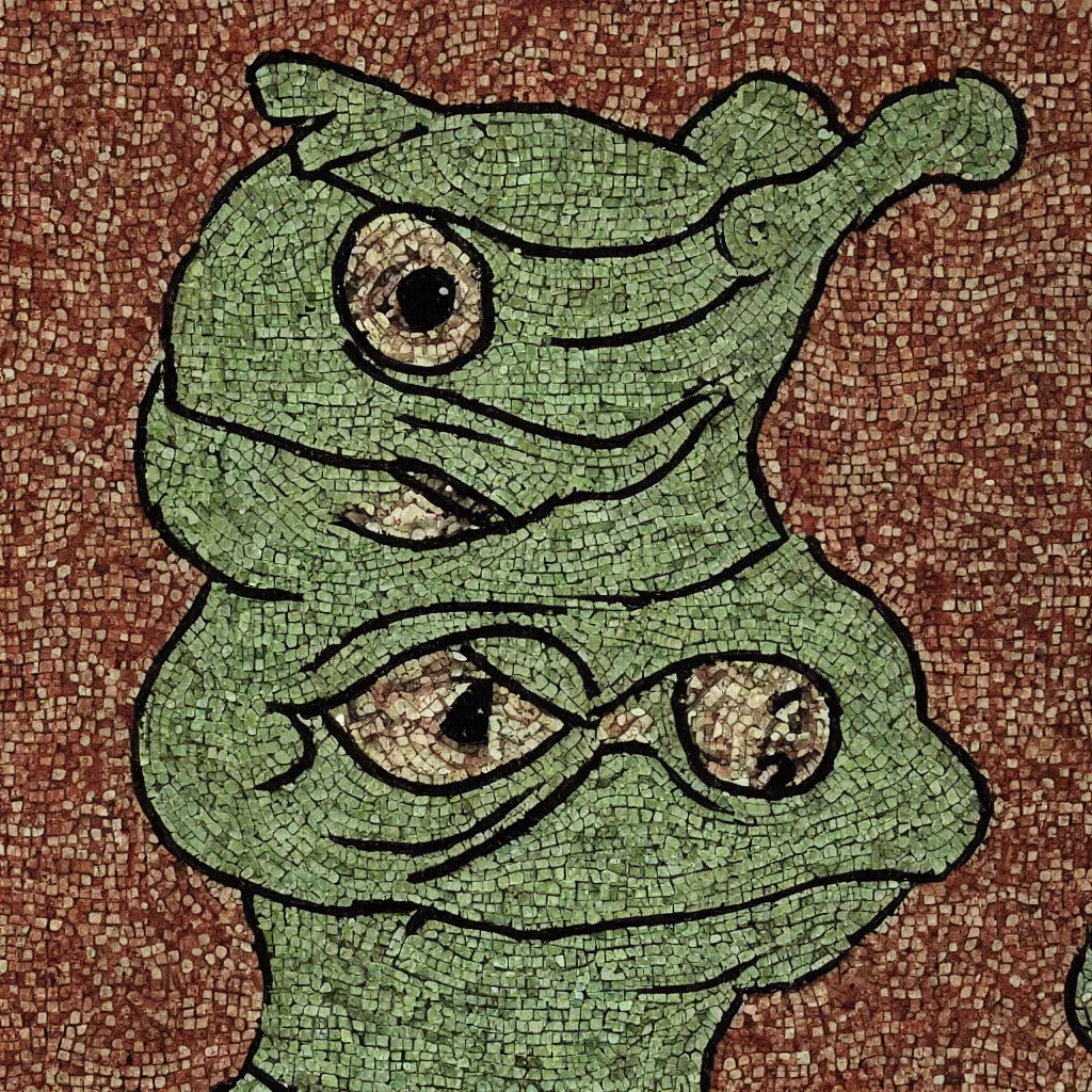 Prompt: ancient roman mosaic depicting Pepe the Frog in full detail