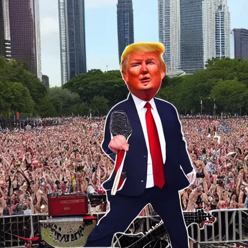 Prompt: donald trump playing the guitar on lollapalooza
