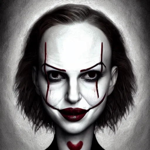 Prompt: surrealism grunge cartoon portrait sketch of natalie portman with a wide smile by - michael karcz, loony toons style, pennywise style, horror theme, detailed, elegant, intricate