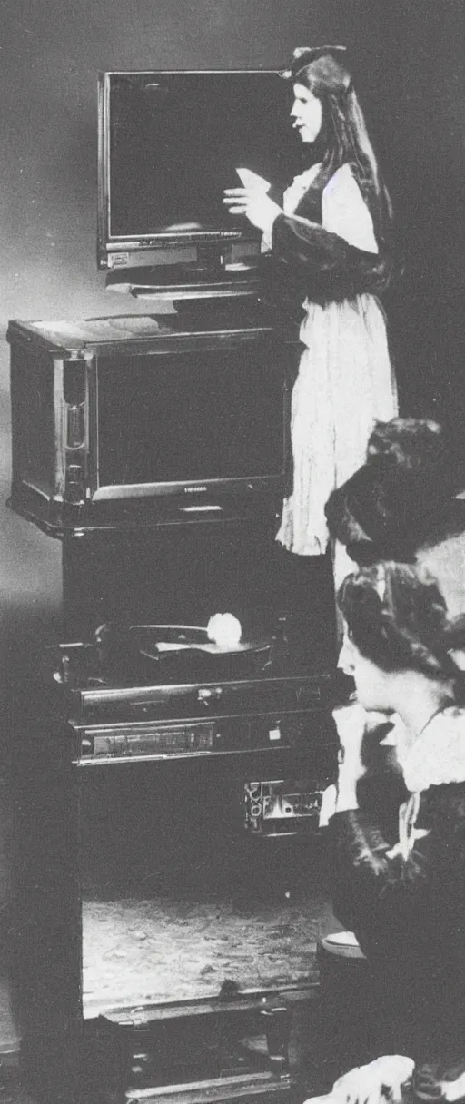 Image similar to 1 9 0 0 s photo of a person watching a flat screen hd tv