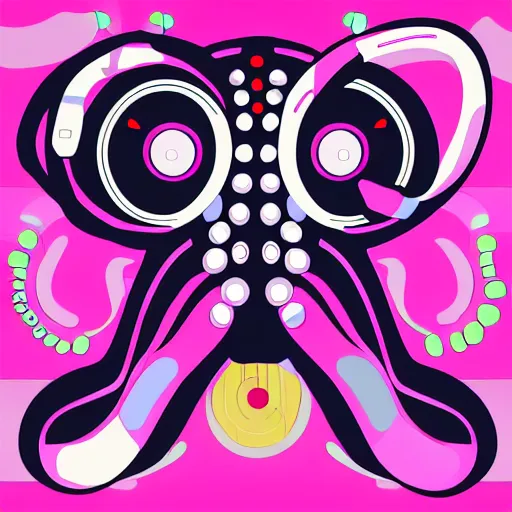 Image similar to cyborg octopus dj in headphones, digital art, geometric, vector art