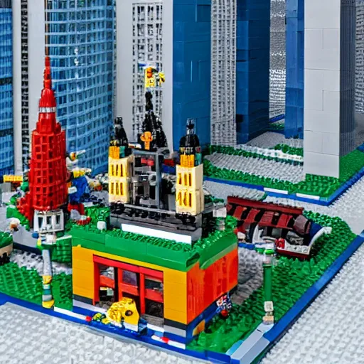 Prompt: product photo of lego set on the topic of soviet city