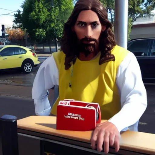 Prompt: Jesus spotted working at McDonalds
