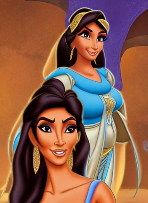 Image similar to film still of kim kardashian as princess jasmine in Aladdin.