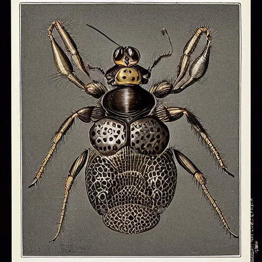 Image similar to a geotrupidae ( earth - boring dung beetle ) on a white background, an illustration of by earnst haeckel from a book of german fauna from 1 8 5 8. trending on pinterest, cloisonnism, photoillustration, poster art