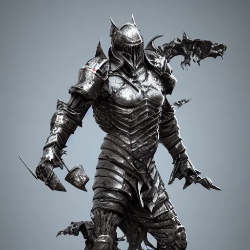 Image similar to 3 d render melted berserker knight ominous, sculpture, chrometype, liquid metal, neotribal, raytraced, volumetric lightning, 8 k by wlop, innate studio h - 1 0 0 0 w - 1 0 0 0