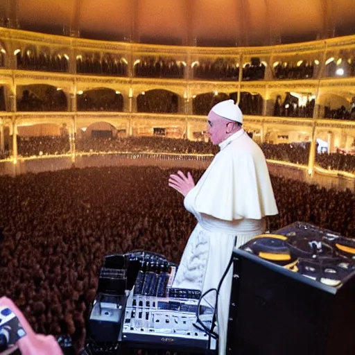 Image similar to the pope on the dj decks
