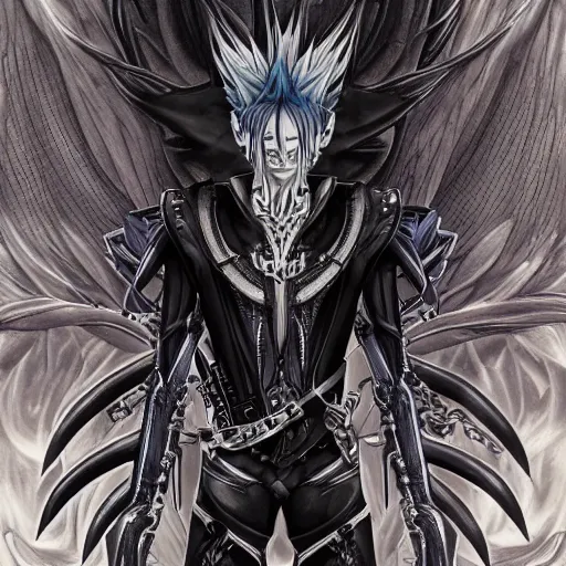 Prompt: a fusion between sephirot and roxas, cyber style, by hr giger, in the style of kingdom hearts, 4 k, hyper detailed, hyperrealism no artifacts