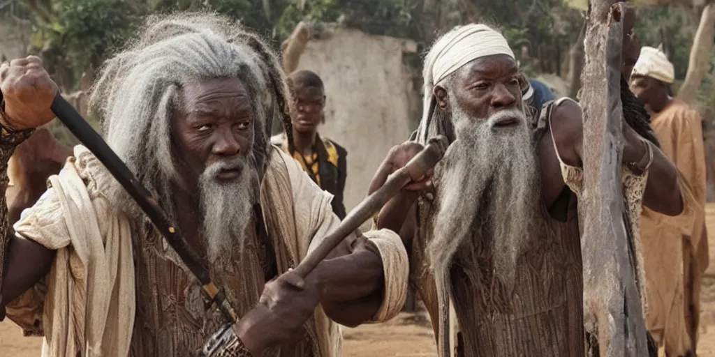 Image similar to african gandalf playing in ghanian action movie