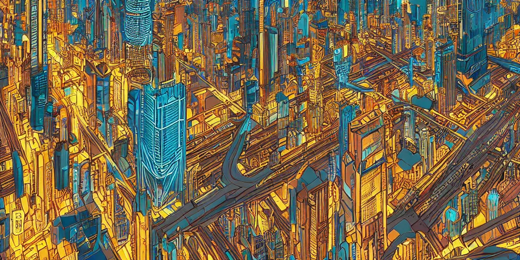 Prompt: tron city in the style of moebius dense urban detailed digital art 8k