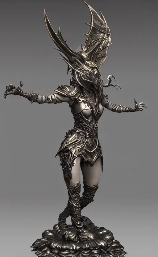 Image similar to Gothic elf princess in dragon armor, bronze statue, unreal engine, high detailed