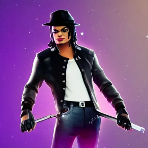 Image similar to Michael Jackson playing Fortnite in his dark room, real like