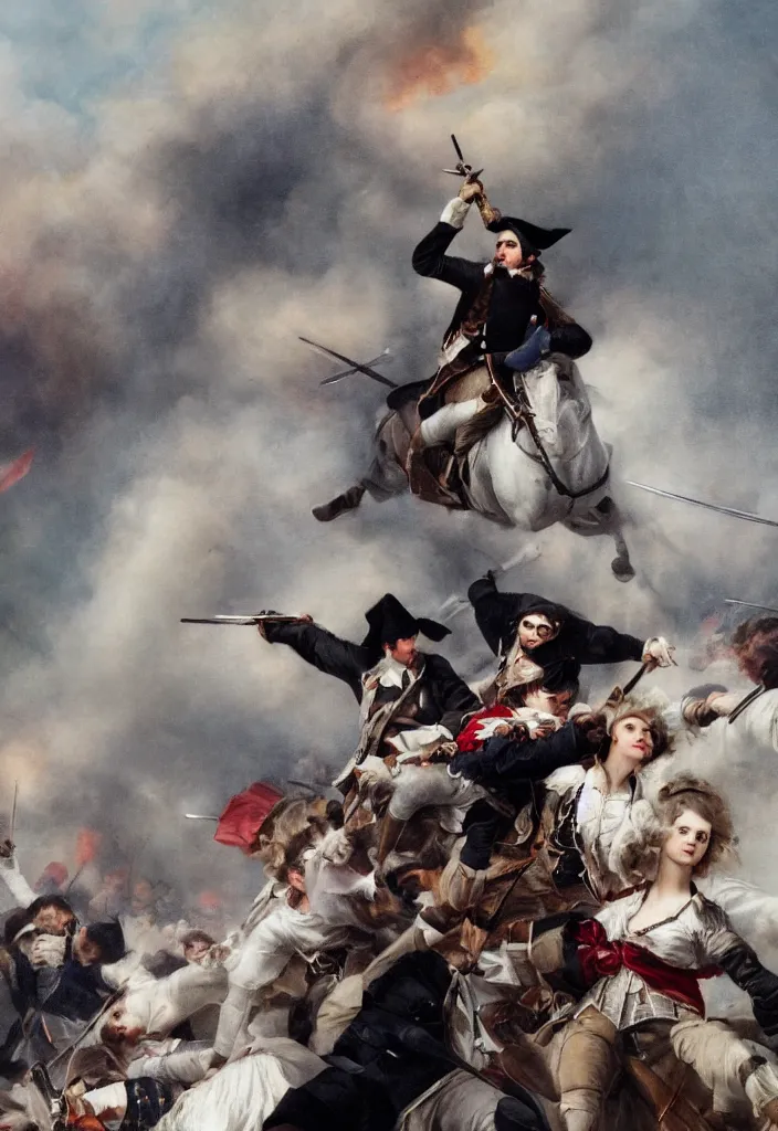 Prompt: close up portrait photograph fashion editorial french revolution storming of the Bastille. hyperrealistic. detailed. depth of field. high definition. 8k. photography.