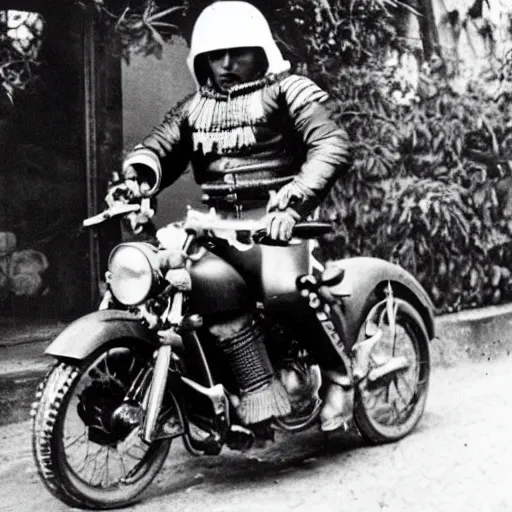 Image similar to Inca Atahualpa riding a motorcycle