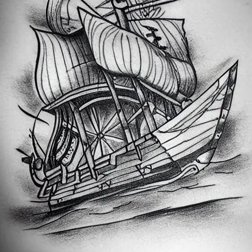 Image similar to realism tattoo design sketch of a pirate ship