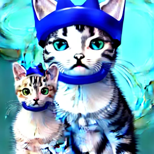 Image similar to cute cat family wearing blue crowns , digital art , trending on artstation , 4k , HD