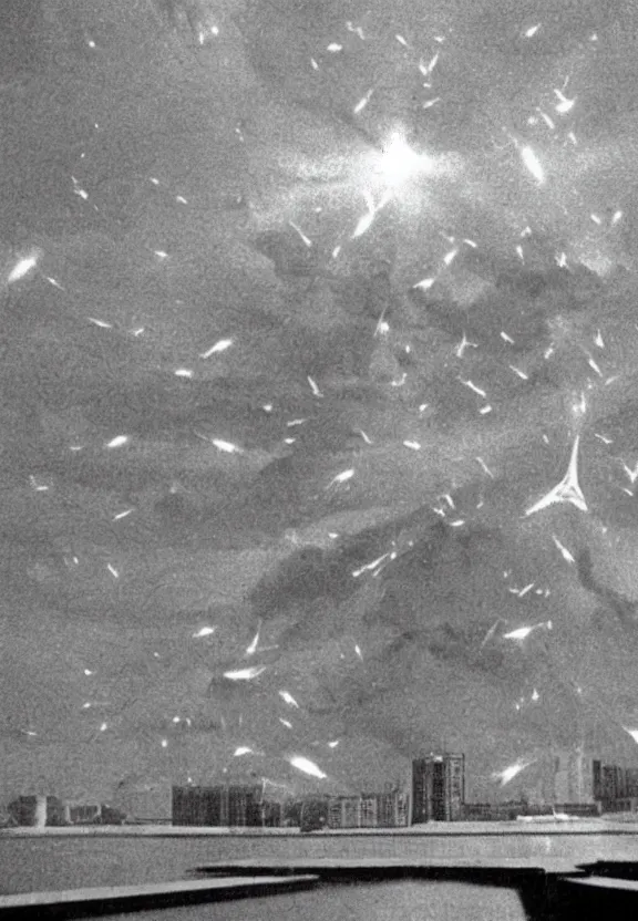Image similar to Pulgasari the North Korean starfish monster destroying Pyongyang city, volumetric lighting, filmstill, produced by Kim Jong-il, Kodachrome, kaiju-eiga, monster movie, communist propaganda, film noir, 35mm film grain, Cooke Varotal 20-100mm T3.1, monochrome, in the style of Ishirō Honda and Akira Kurosawa