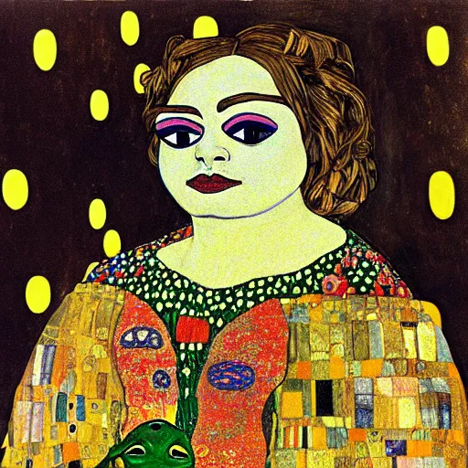 Image similar to pepe the frog in portrait of adele bloch - bauer i by gustav klimt