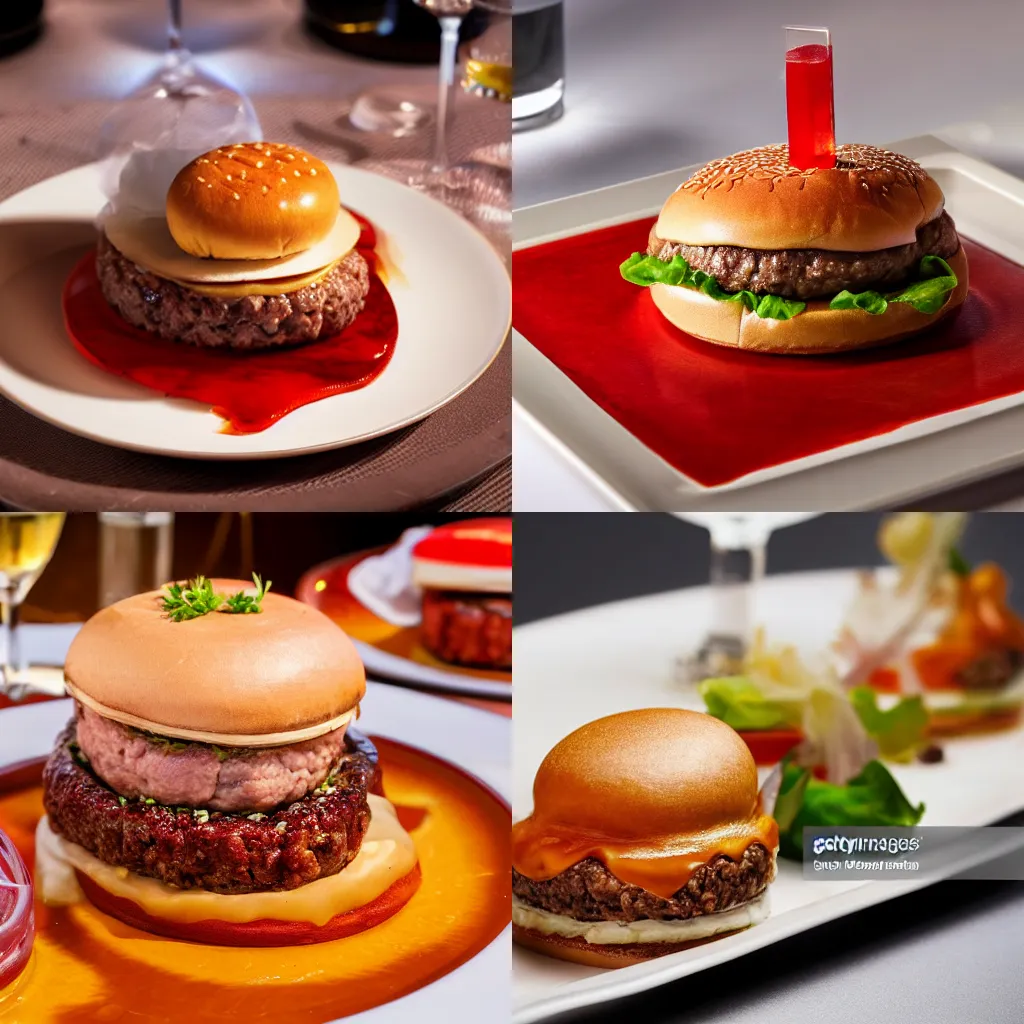 Prompt: hamburger in aspic served in a glass, michelin star restaurant 4K photo
