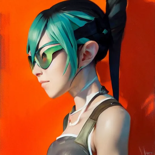 Image similar to greg manchess portrait painting of asada shino sinon as overwatch character, medium shot, asymmetrical, profile picture, organic painting, sunny day, matte painting, bold shapes, hard edges, street art, trending on artstation, by huang guangjian and gil elvgren and sachin teng