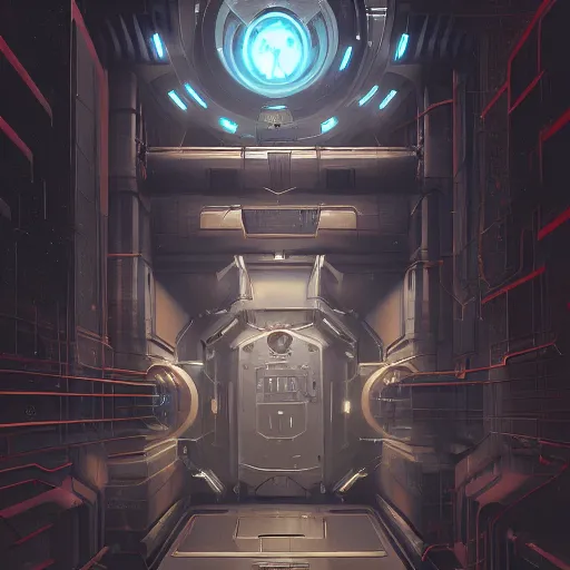 Prompt: an imposing vault door, detailed digital illustration by greg rutkowski, cyberpunk, android netrunner