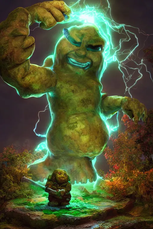 Image similar to arcane fantasy art giant golem elemental wood rock bastion forged gemstone enchanted forest troll, global illumination ray tracing hdr fanart arstation by sung choi and eric pfeiffer and gabriel garza and casper konefal lisa frank zbrush central hardmesh radiating a glowing aura