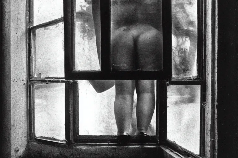 Image similar to photo of a city through the dirty window, photo by Francesca Woodman,