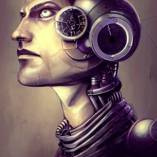 Prompt: Portrait of a cybernetic man, steampunk, digital art, artstation, detailed, realistic