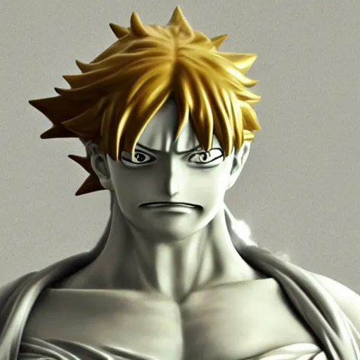 Image similar to Luffy as a Marble Statue, epic detail, photorealistic, sharp focus, anime style