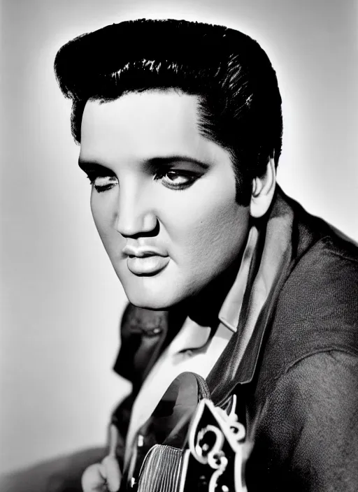 Image similar to photo closeup portrait of superstar elvis presley by yousuf karsh