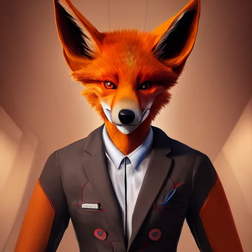 Image similar to award - winning extremely detailed fantasy art of a cute male anthropomorphic vulpes vulpes fulva teacher wearing suit working at a school, 4 k cinematic still photography, dramatic lighting, lifelike hyper realistic