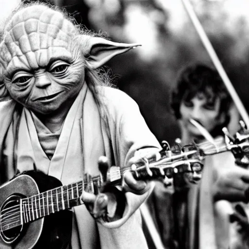 Image similar to yoda performing at woodstock