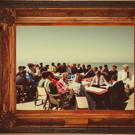 Image similar to a photograph of a ship full of scholars, wide shot, sunny day, soft focus