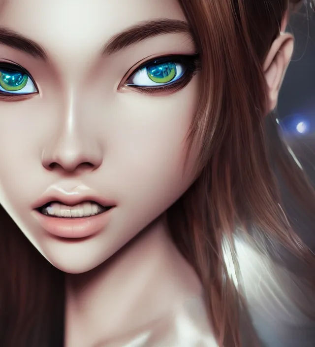 Image similar to photo rendering of a beautiful girl with machine epic photorealistic portrait in go nagai ishikawa ken disney pixar tron style depth of field lens in flare leica zeiss detailed trending award winning on flickr artstation