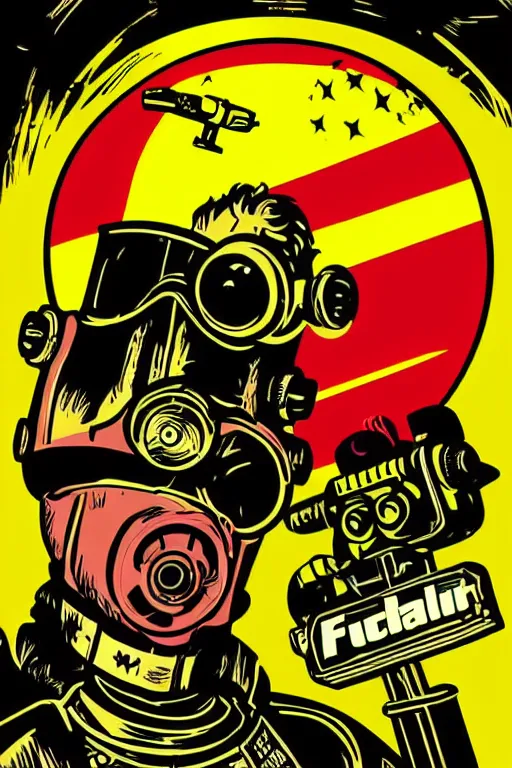 Image similar to fallout 7 6 retro futurist illustration art by butcher billy, sticker, colorful, illustration, highly detailed, simple, smooth and clean vector curves, no jagged lines, vector art, smooth andy warhol style