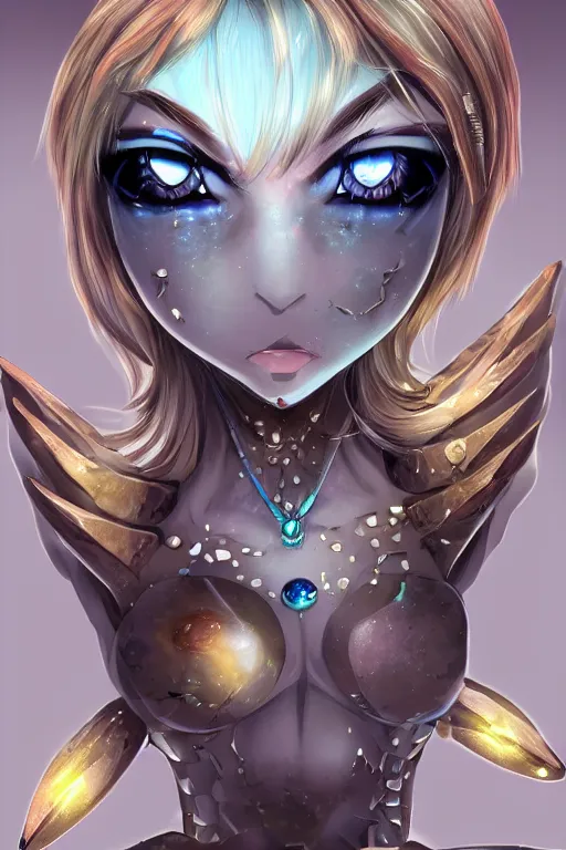 Image similar to a humanoid monster with gemstones for eyes, highly detailed, digital art, sharp focus, trending on art station, amber, anime art style