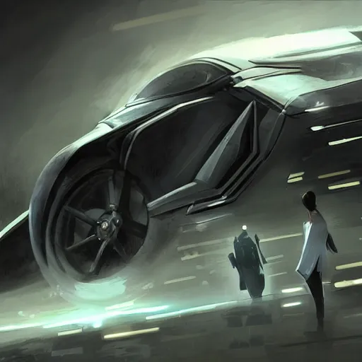 Prompt: redesigned car, elegant, digital painting, concept art, smooth, sharp focus, art style from Wang Ke and Greg Rutkowski and Bruce Kaiser and Scott Robertson and Dmitry Mazurkevich and Doruk Erdem and Jon Sibal, small style cue from Blade Runner and Minority Report and iRobots