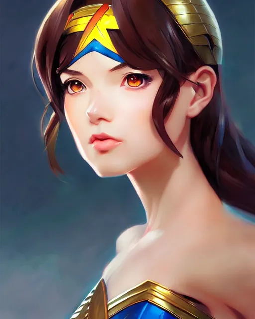 Image similar to portrait Anime as Wonderwoman girl cute-fine-face, pretty face, realistic shaded Perfect face, fine details. Anime. realistic shaded lighting by Ilya Kuvshinov Giuseppe Dangelico Pino and Michael Garmash and Rob Rey