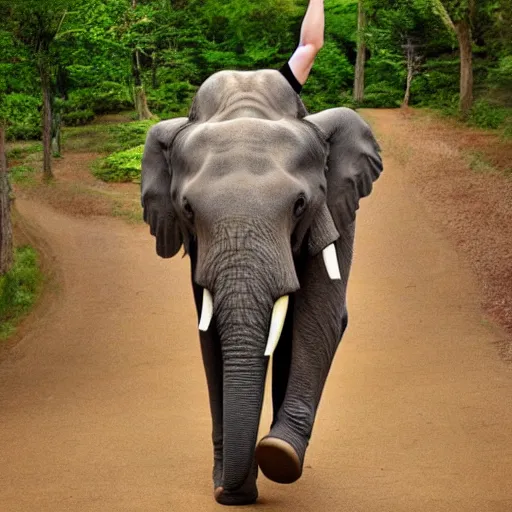Image similar to muscular anthropomorphic!!! elephant wearing pants