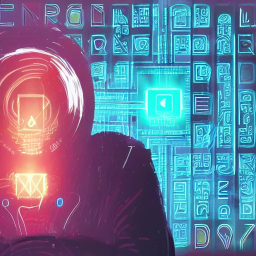 Prompt: medium shot of a mysterious letter digital illustration android netrunner