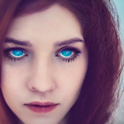 Prompt: close up photograph of a beautiful woman with beany eyes.